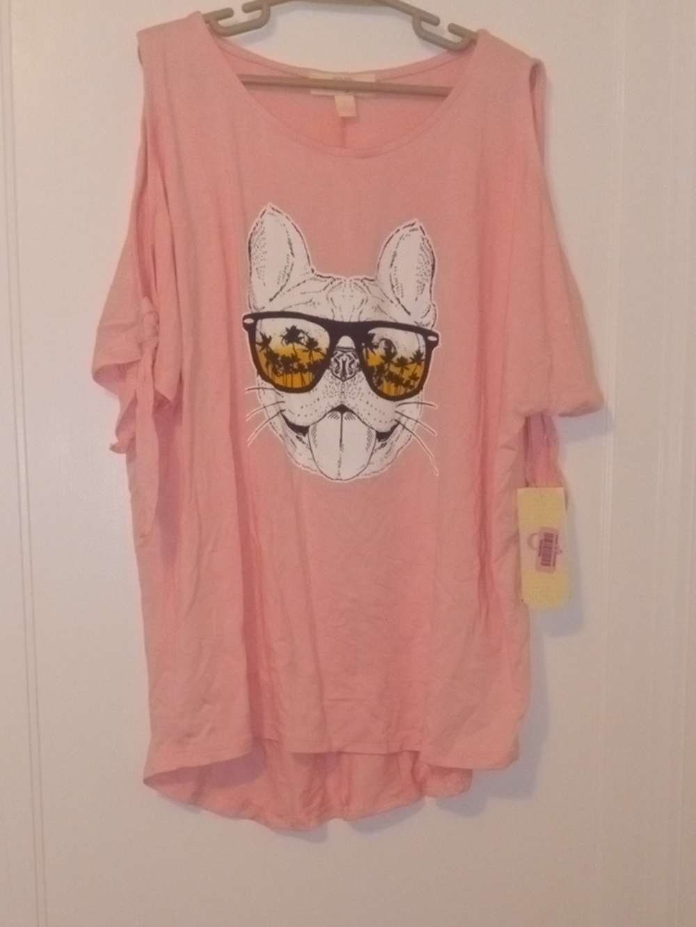NWT Girls large Pink Graphic tee, slit tie sleeves